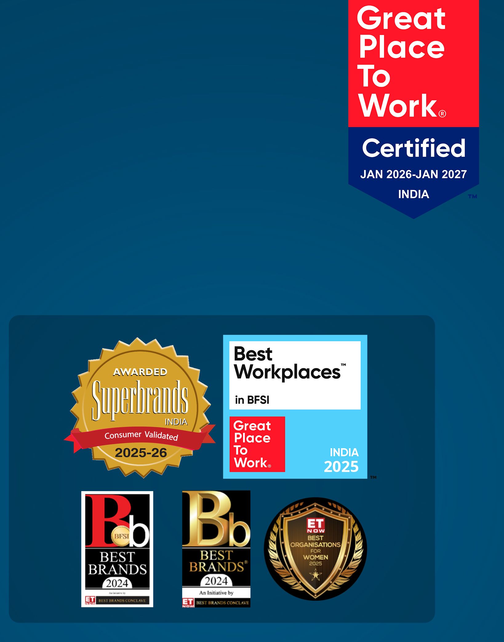 Muthoot FinCorp careers banner with awards and certification badges.